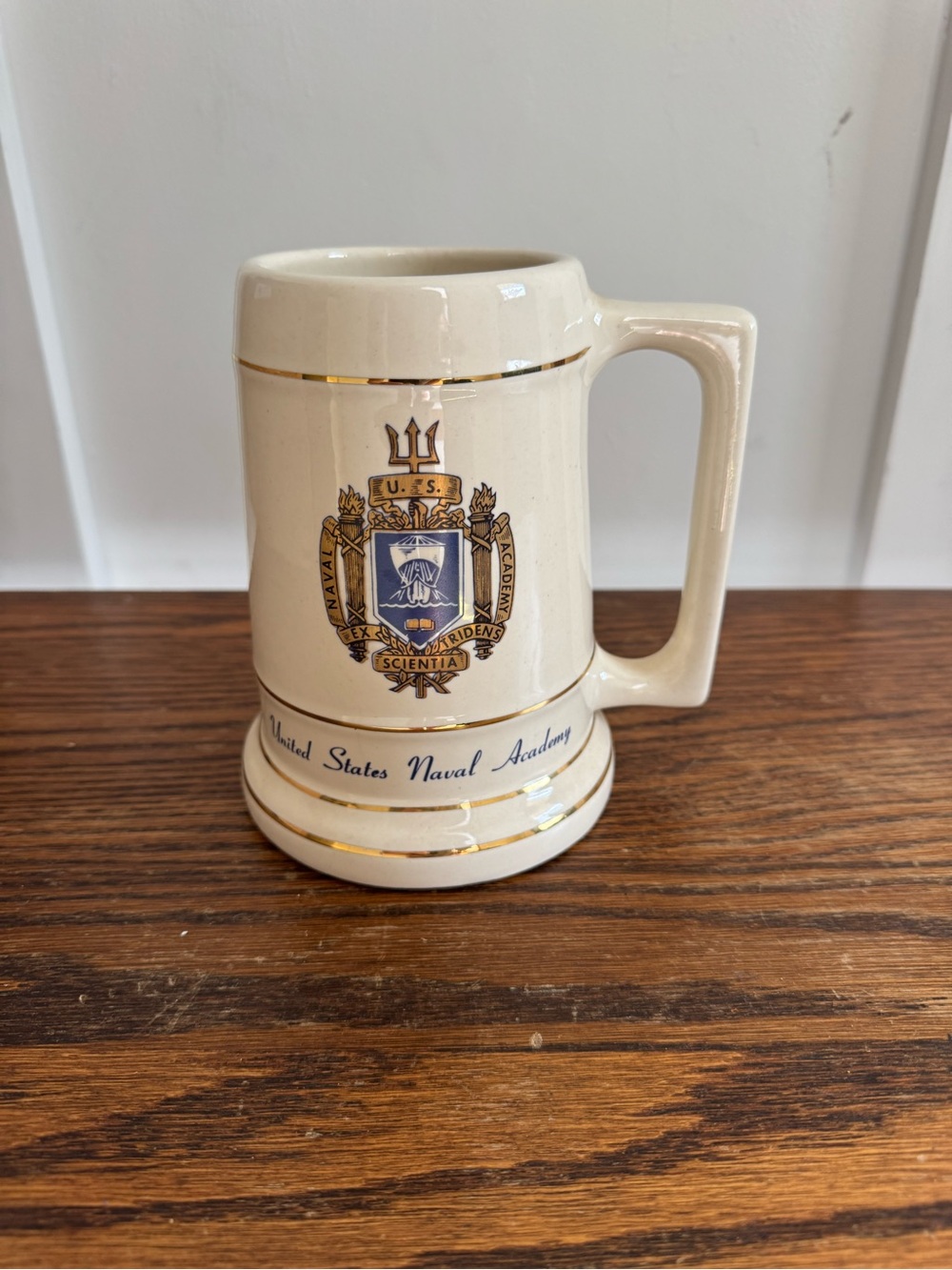 United States Naval Academy Ceramic Stein - Cream with Gold Trim